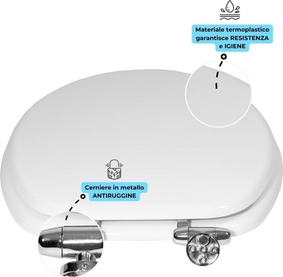 Sedile Wc Copri Water Universale Frizionato Bianco MDF Chiusura Rallentata - 4
