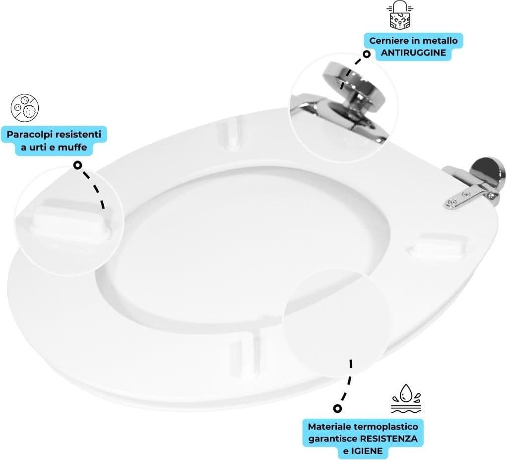 Sedile Wc Copri Water Universale Frizionato Bianco MDF Chiusura Rallentata - 5
