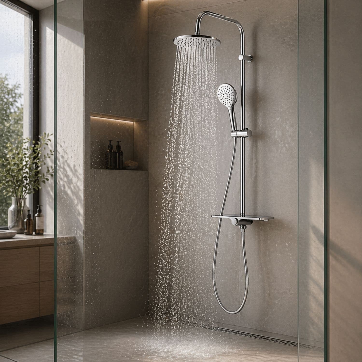 Colonna Doccia Attrezzata In Ottone Cromato Lucido Design Elegante - 5