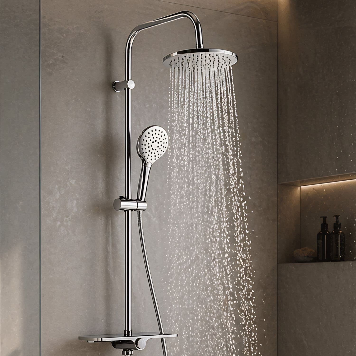 Colonna Doccia Attrezzata In Ottone Cromato Lucido Design Elegante - 7