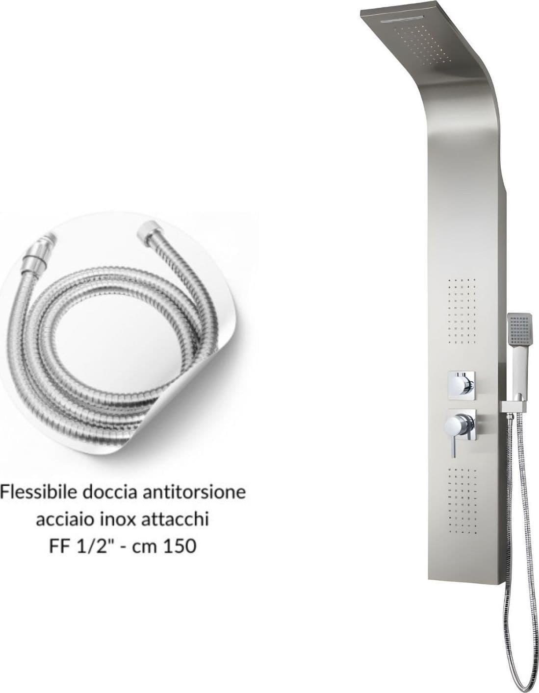 Colonna Doccia 001 Con 4 Funzioni In Acciaio Inox Getto A Cascata Spazzolata - 6