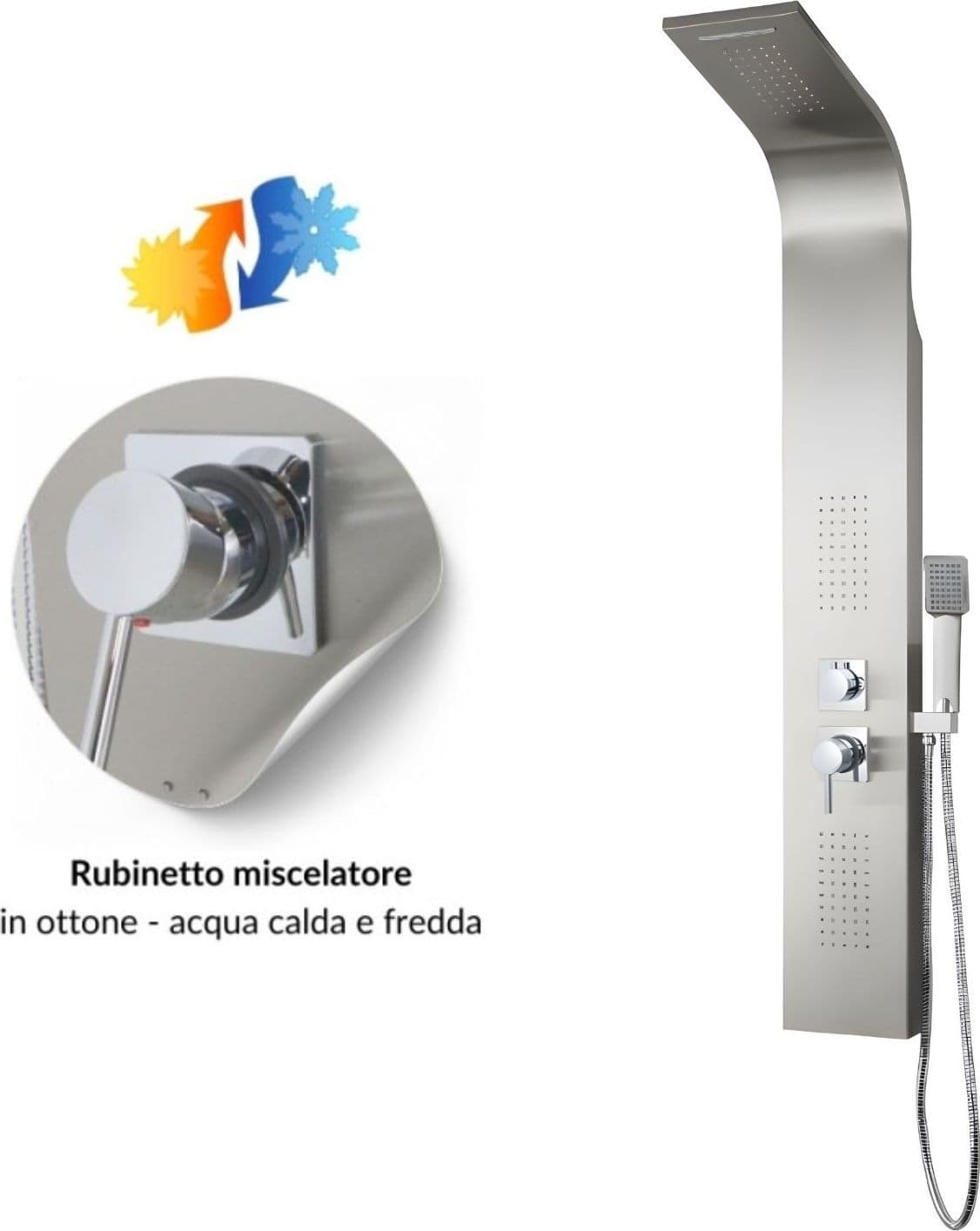 Colonna Doccia 001 Con 4 Funzioni In Acciaio Inox Getto A Cascata Spazzolata - 7