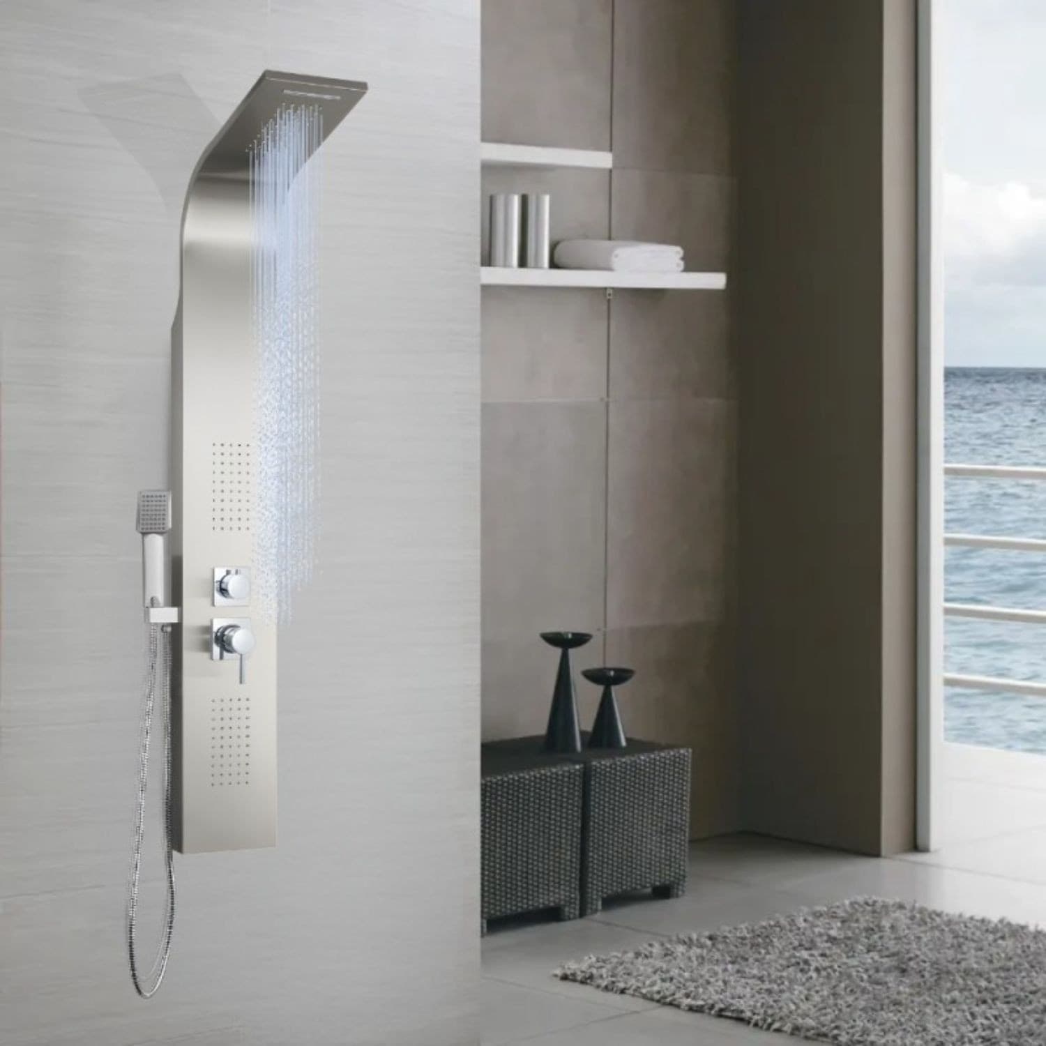 Colonna Doccia 001 Con 4 Funzioni In Acciaio Inox Getto A Cascata Spazzolata - 9