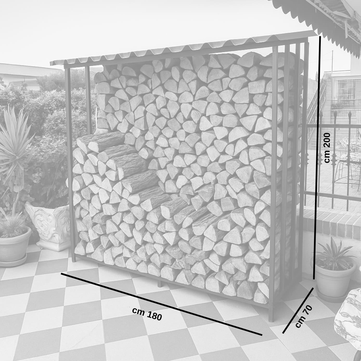 Legnaia Tettoia in Acciaio Verniciato Antracite Eco 180x70xh200 Cm - 6
