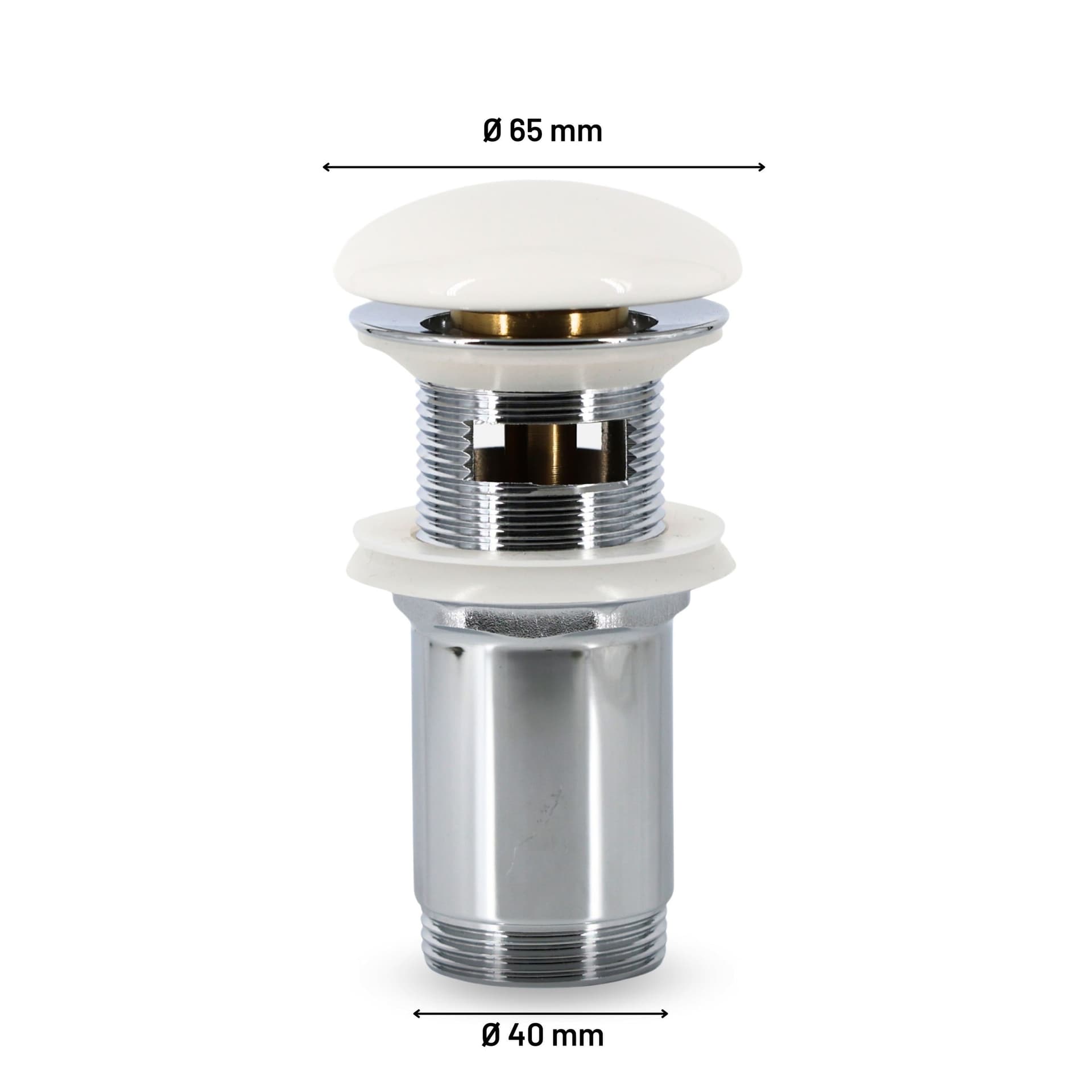 Piletta click clack 1.1/4 in Ottone Cromato Ceramica Bianca per Lavabo Bagno - 5