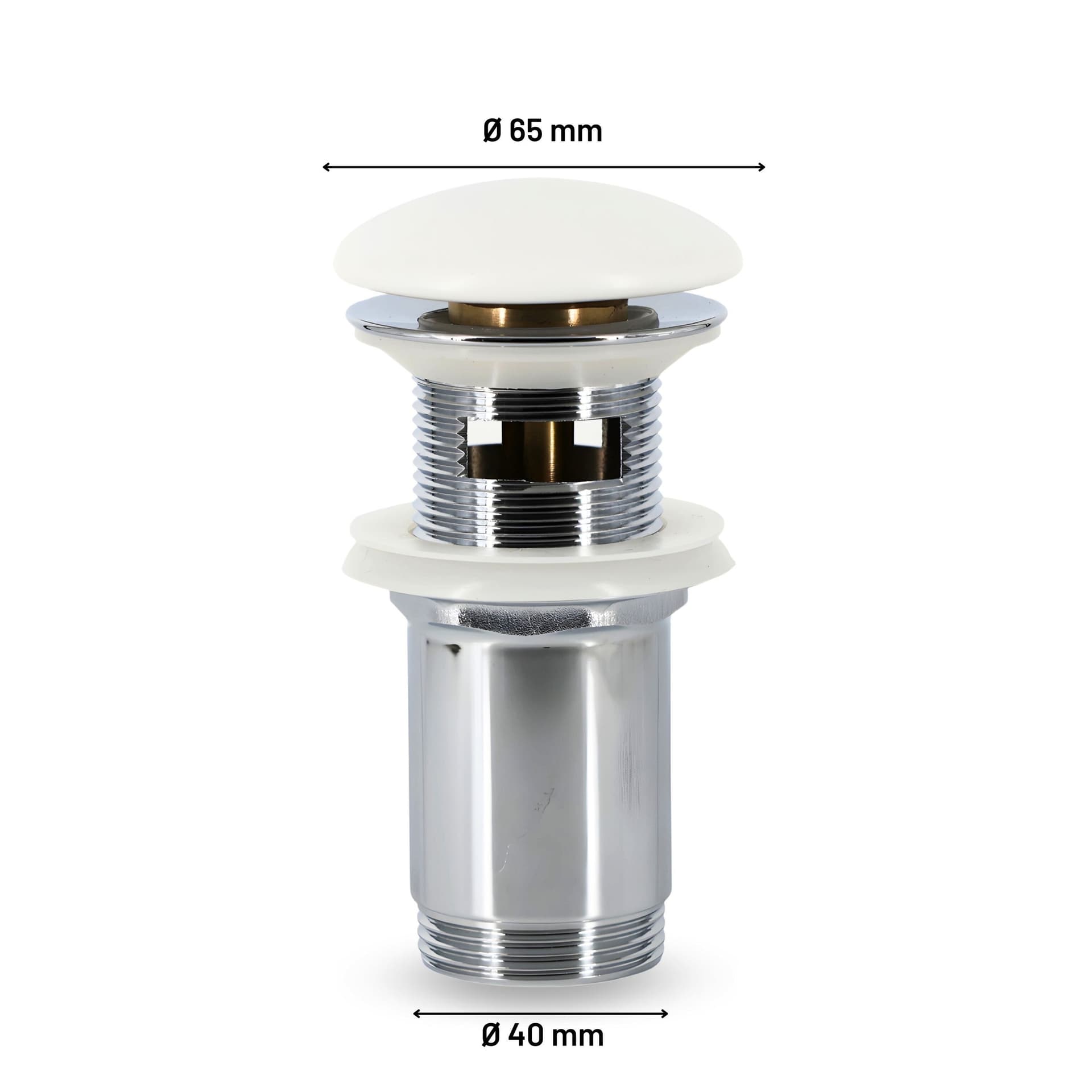 Piletta click clack 1.1/4 in Ottone Cromato Ceramica Bianca per Lavabo Bagno - 10