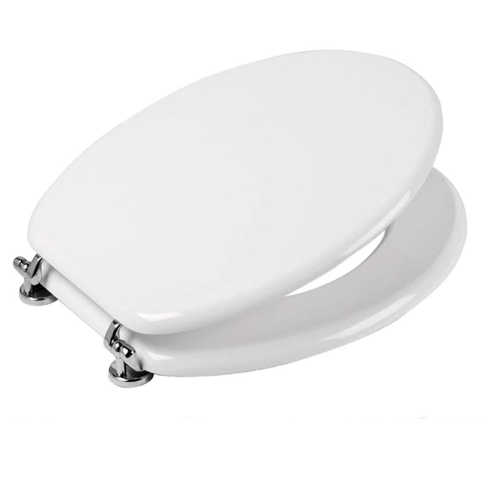 Sedile Wc Copri Water Tavoletta Vaso Universale Bianco MDF Legno Pesante Cerniere Metallo Bagno - 8