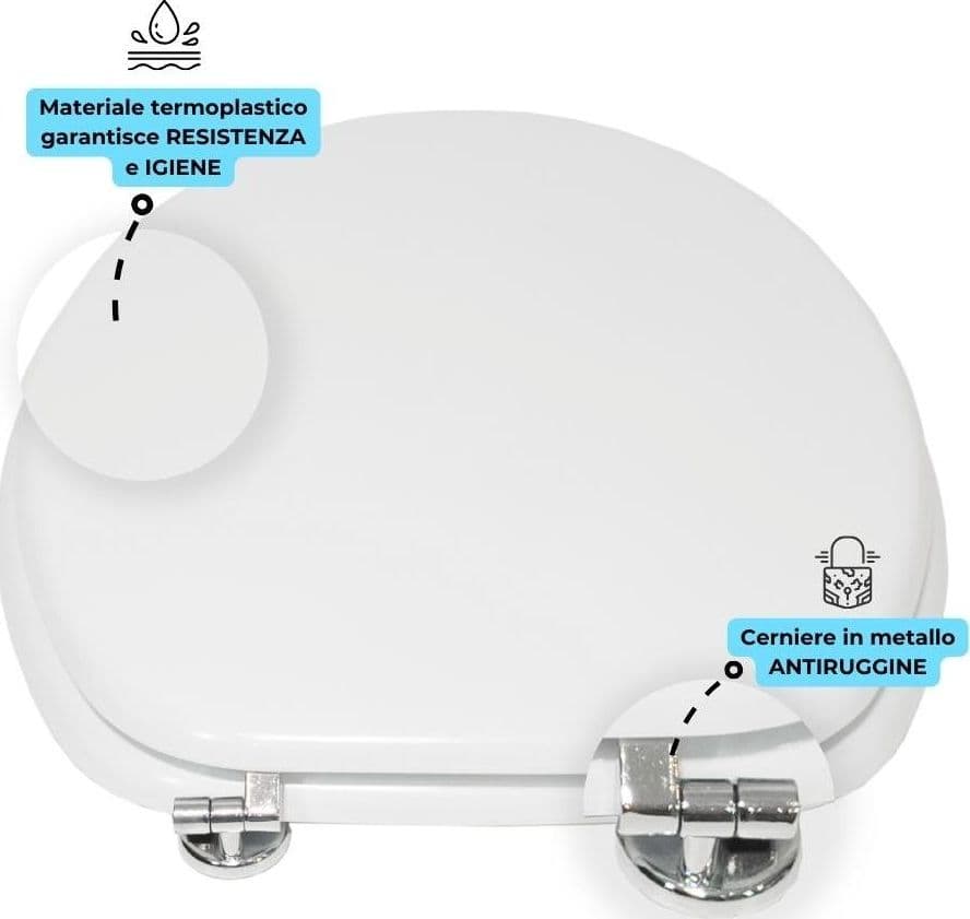 Sedile Wc Copri Water Tavoletta Vaso Universale Bianco MDF Legno Pesante Cerniere Metallo Bagno - 4