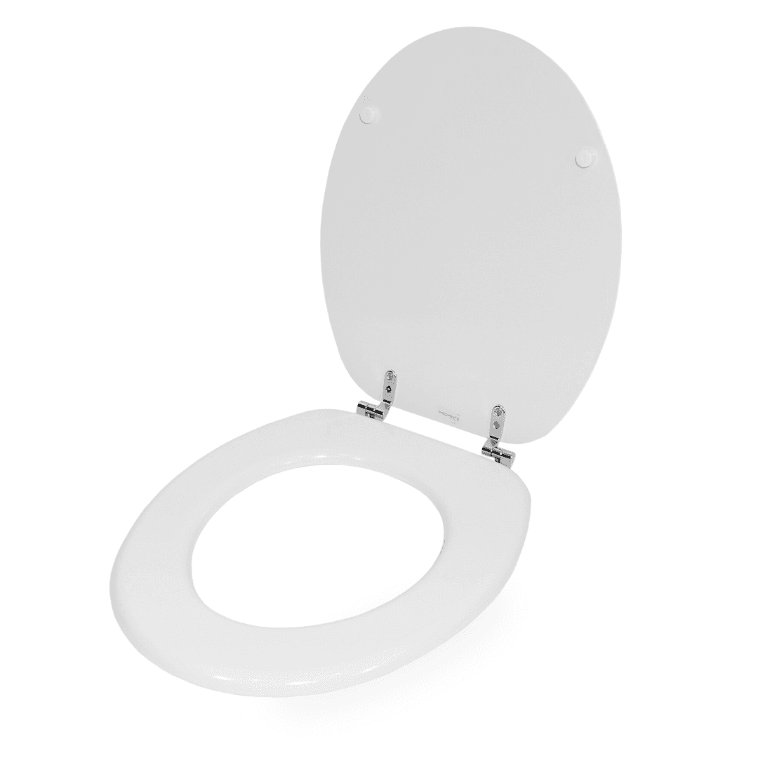 Sedile Wc Copri Water Tavoletta Vaso Universale Bianco MDF Legno Pesante Cerniere Metallo Bagno - 5