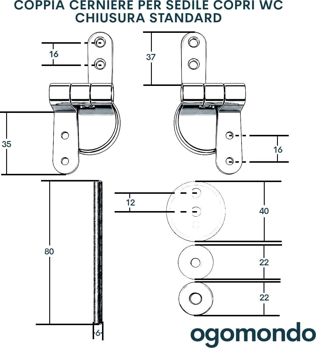 Coppia Di Cerniere Per Sedile Copri Wc Installazione Standard - 5