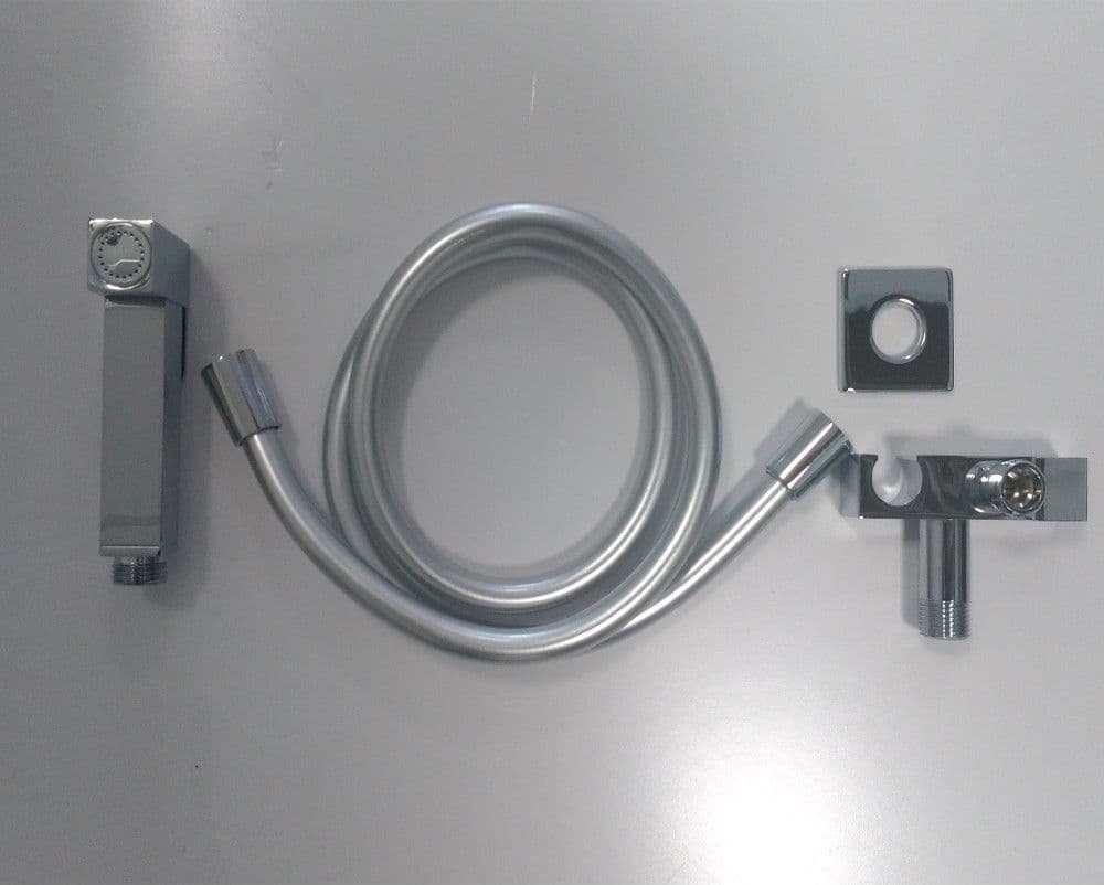 Kit Idroscopino Cromato Quadro Doccetta Per Wc Portatile Shut-Off Monogetto Con Leva - 3