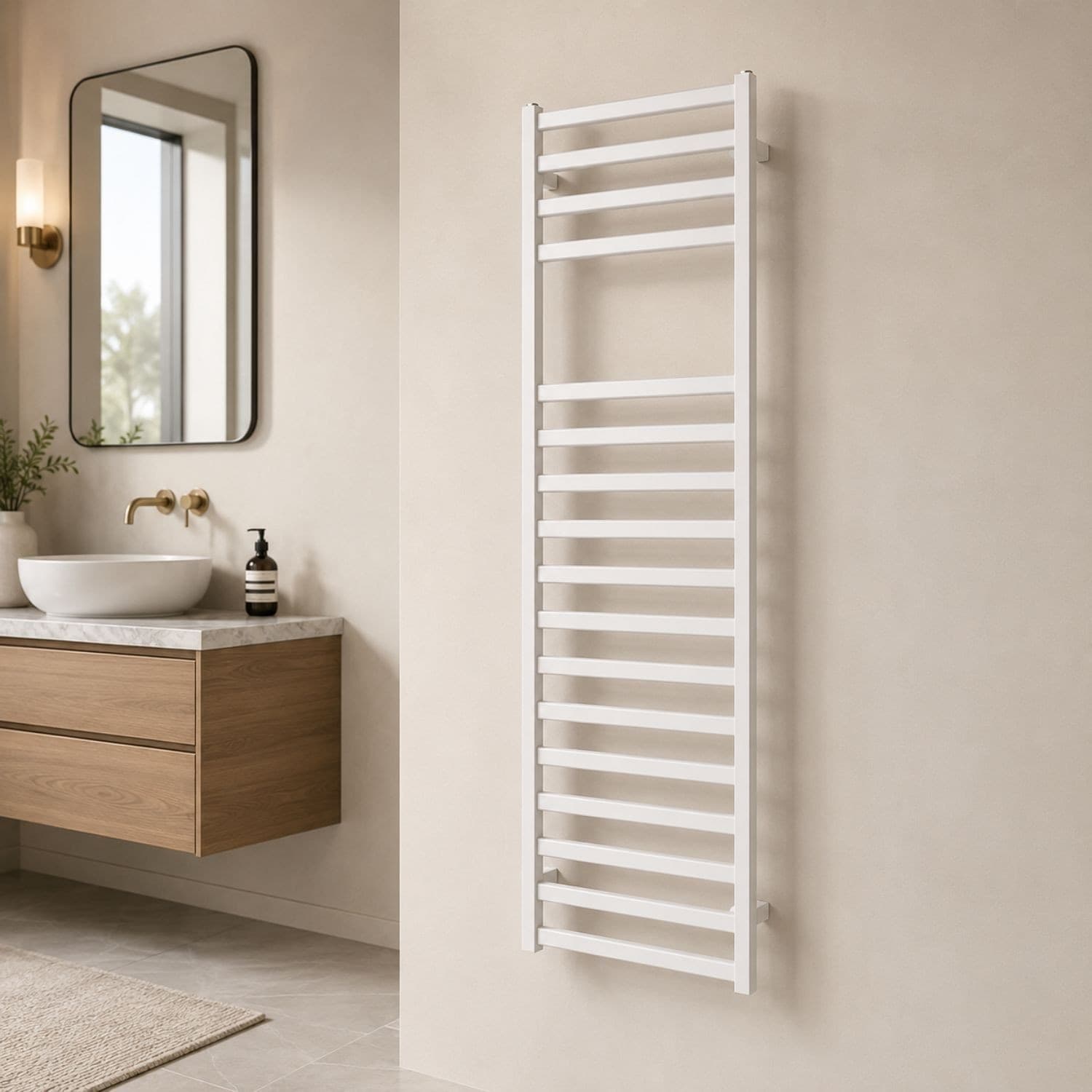 Termoarredo Bagno Scaldasalviette Forma Square Bianco Opaco Profilo Quadro - 15