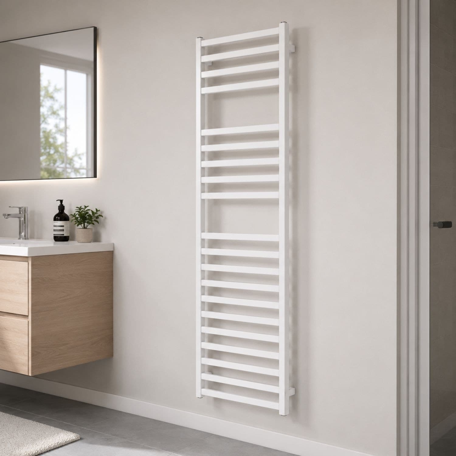 Termoarredo Bagno Scaldasalviette Forma Square Bianco Opaco Profilo Quadro - 20