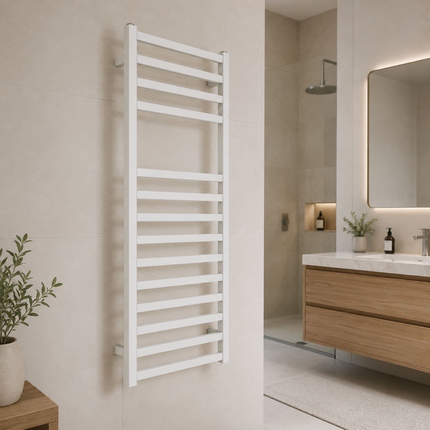 Termoarredo Bagno Scaldasalviette Forma Square Bianco Opaco Profilo Quadro - 26