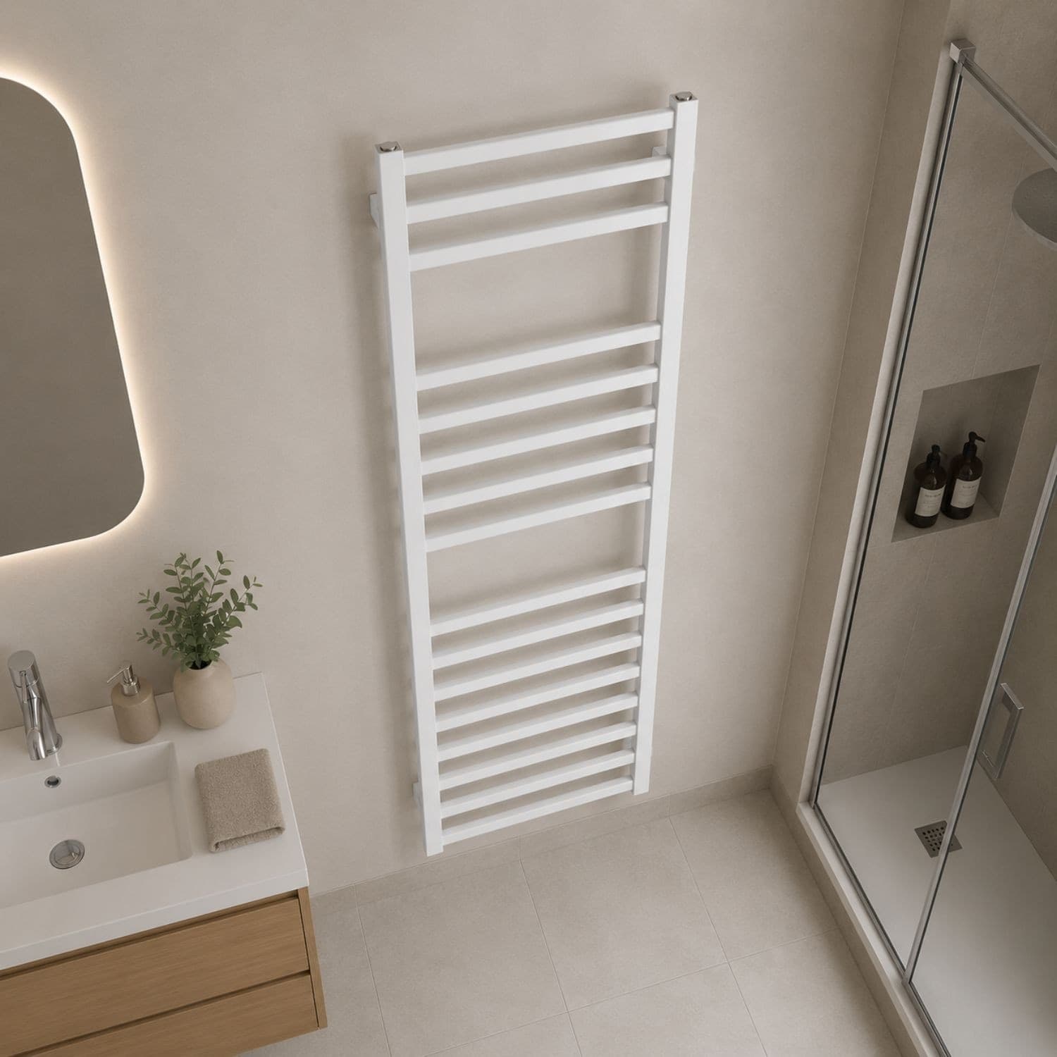 Termoarredo Bagno Scaldasalviette Forma Square Bianco Opaco Profilo Quadro - 32