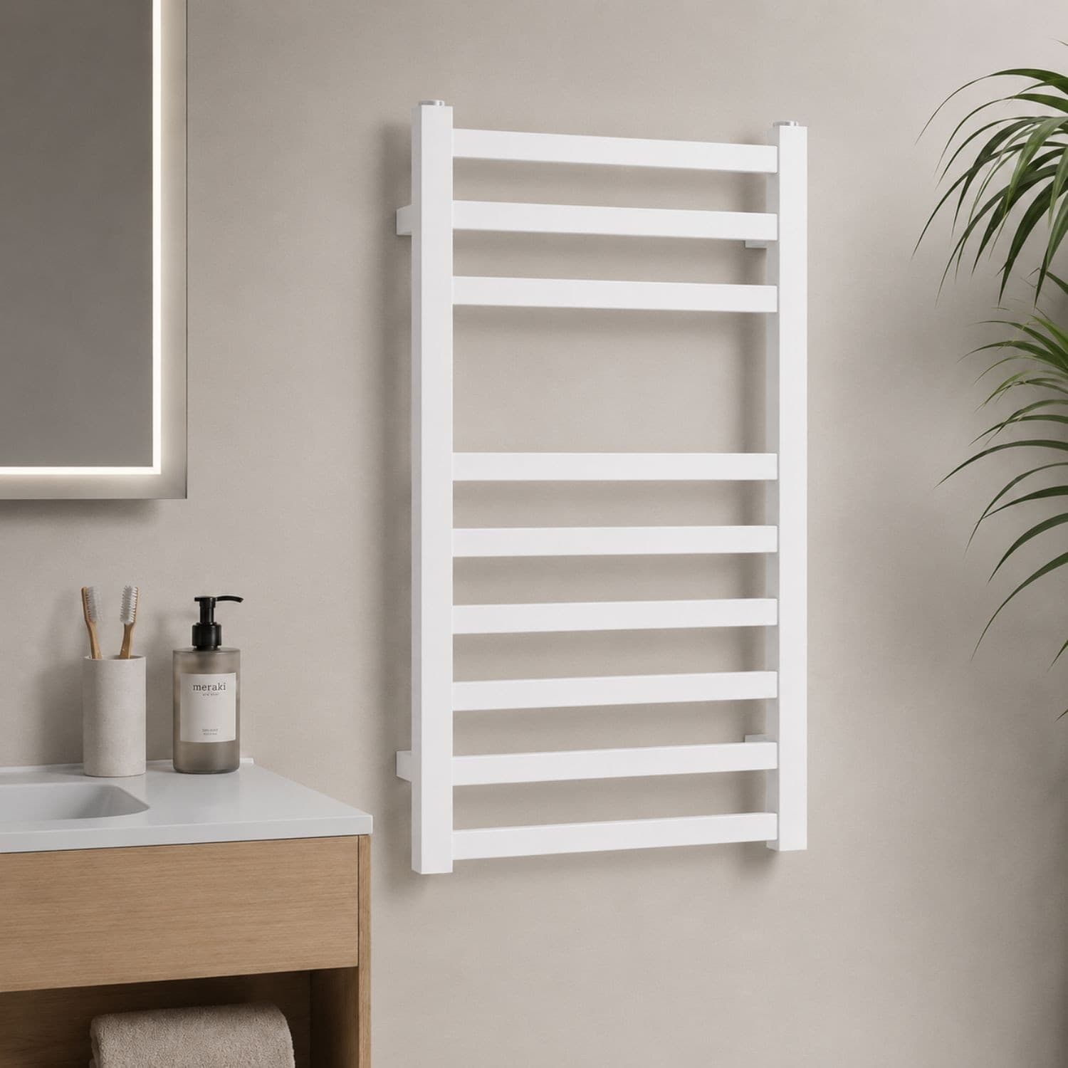 Termoarredo Bagno Scaldasalviette Forma Square Bianco Opaco Profilo Quadro - 5