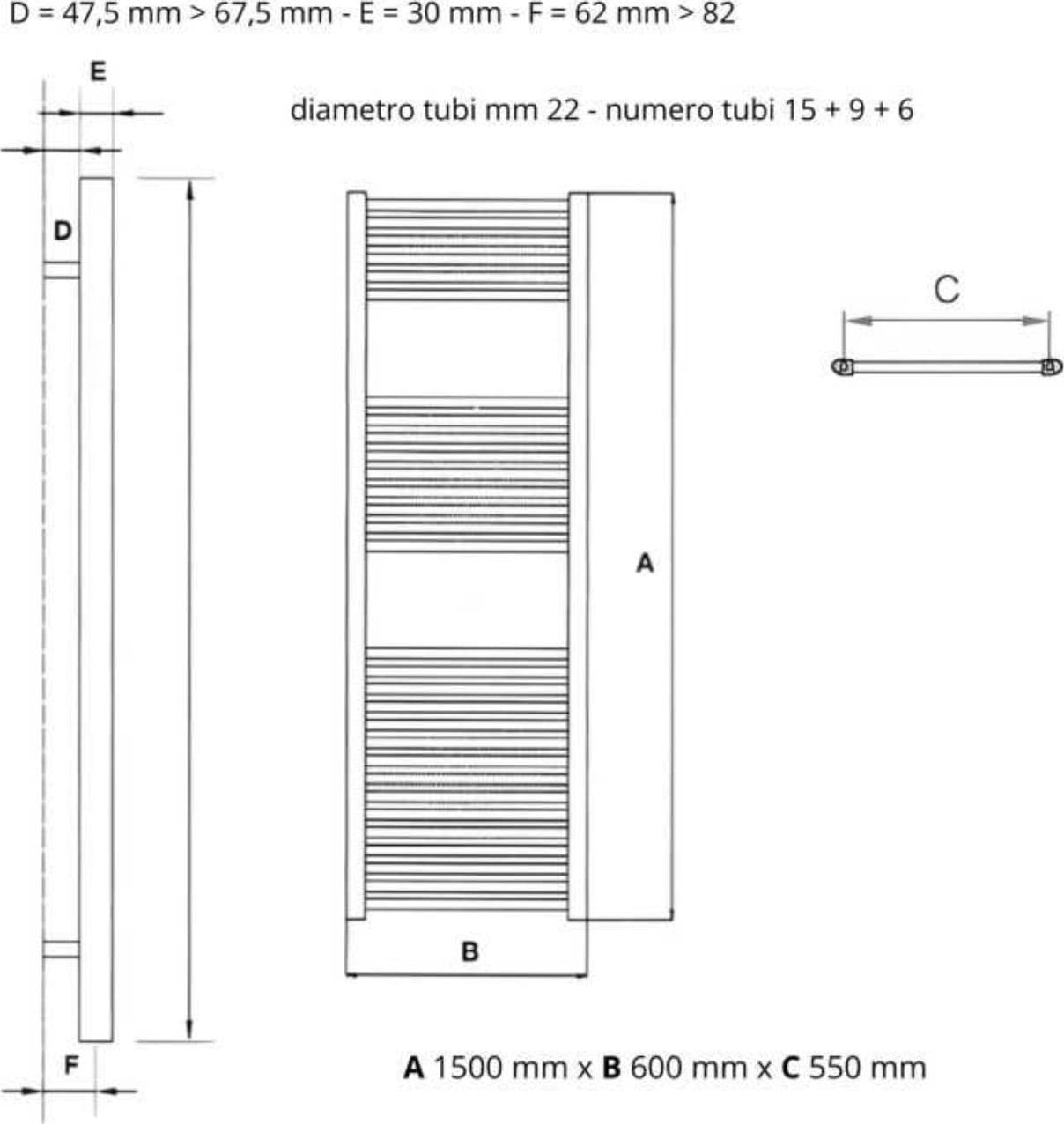 Termoarredo Bagno Scaldasalviette In Acciaio Nero Opaco - 43