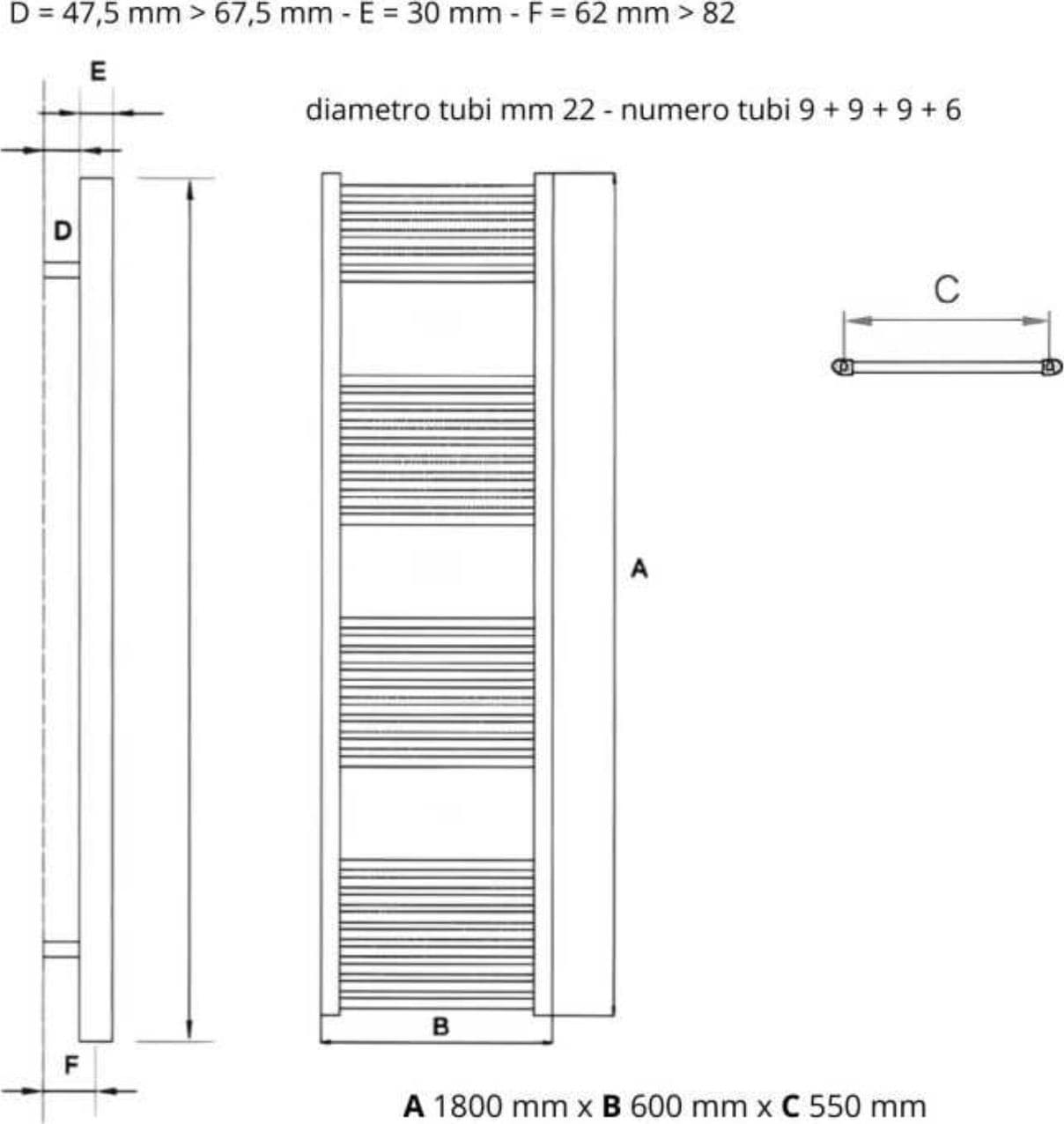 Termoarredo Bagno Scaldasalviette In Acciaio Nero Opaco - 57