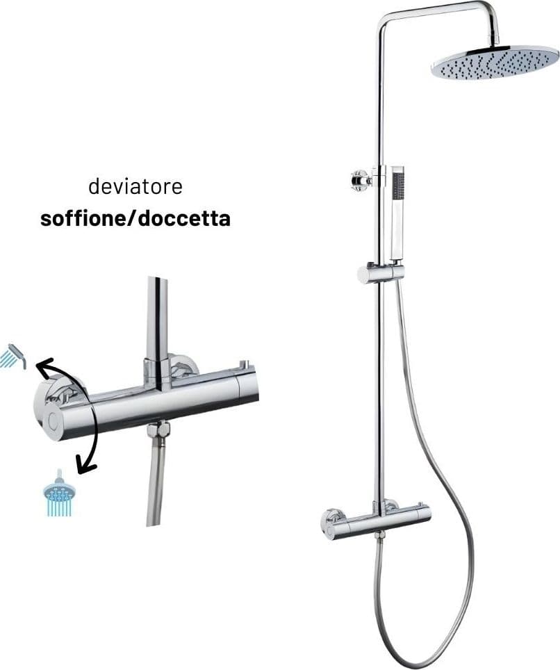 Colonna Doccia Sand In Ottone Cromato Design Tondo Termostatica - 6
