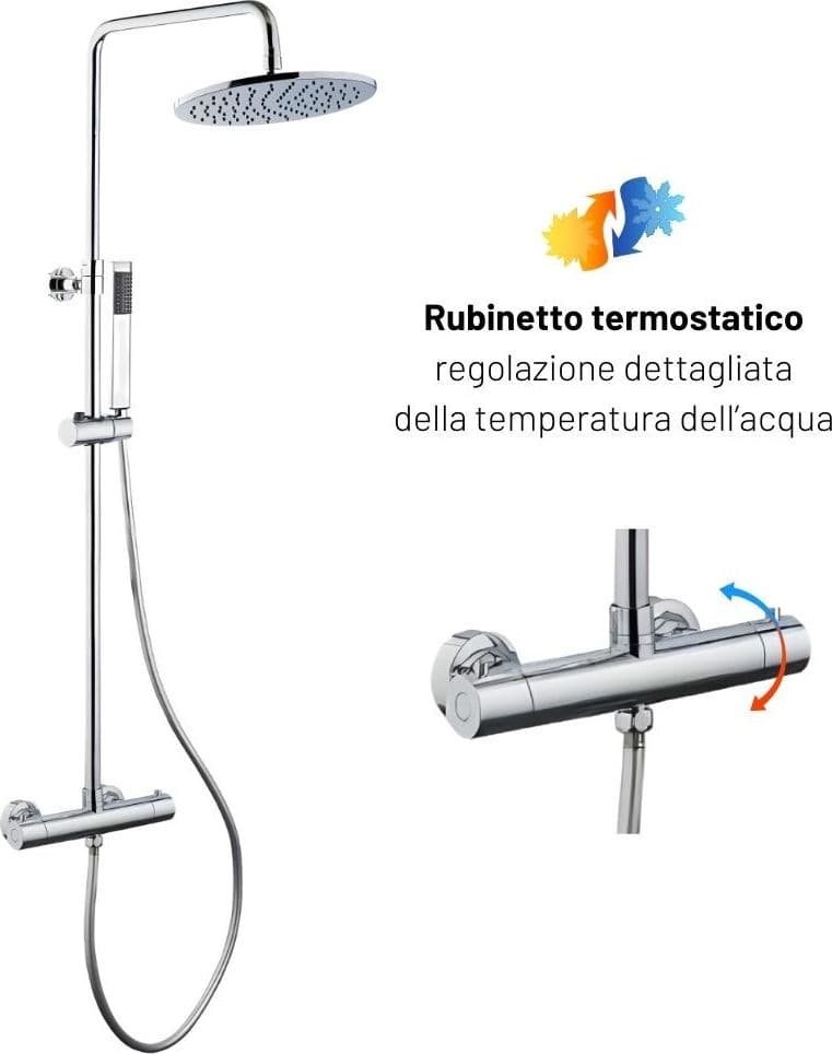 Colonna Doccia Sand In Ottone Cromato Design Tondo Termostatica - 7