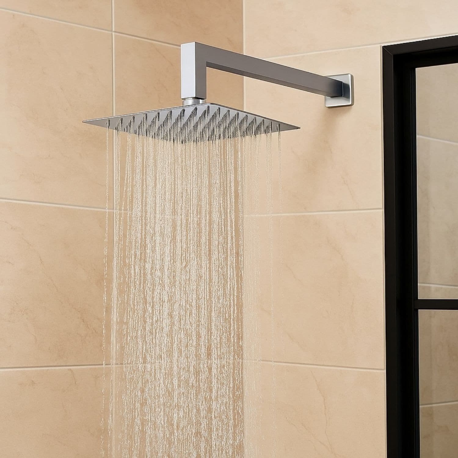 Braccio Doccia Ottone Cromato + Soffione Doccia Quadrato Ottone Cromato 300x300x8 Mm Spessore - 2