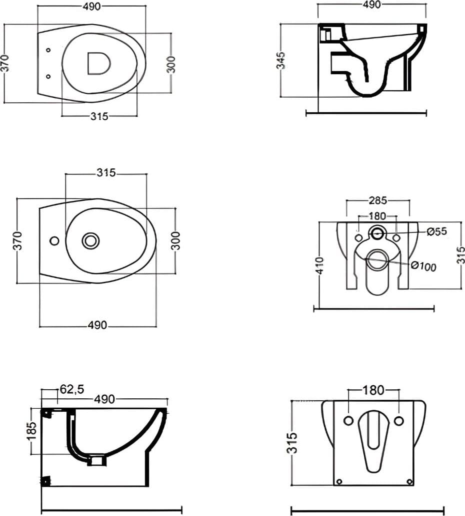 Ogomondo Sanitari Ceramica Dark A Pavimento Vaso WC Bidet Sedile - 3