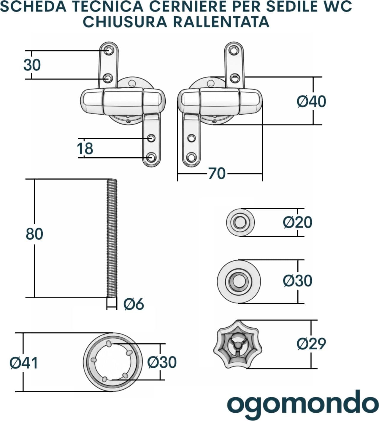 Ogomondo Cerniere Cromate Sedile WC Copriwater Supporti Staffe Frizionato Soft - 6
