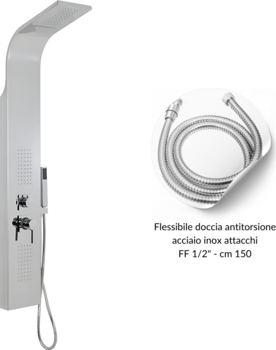 Colonna Doccia 001 Con 4 Funzioni In Acciaio Inox Getto A Cascata Cromo Lucida - 8