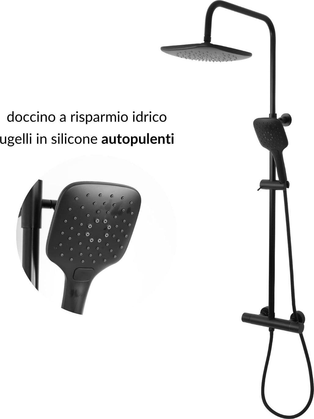 Colonna Doccia Attrezzata Slot Black Termostatica 2 Funzioni Doccetta Quadro - 11