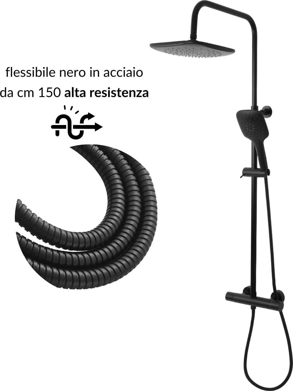Colonna Doccia Attrezzata Slot Black Termostatica 2 Funzioni Doccetta Quadro - 12