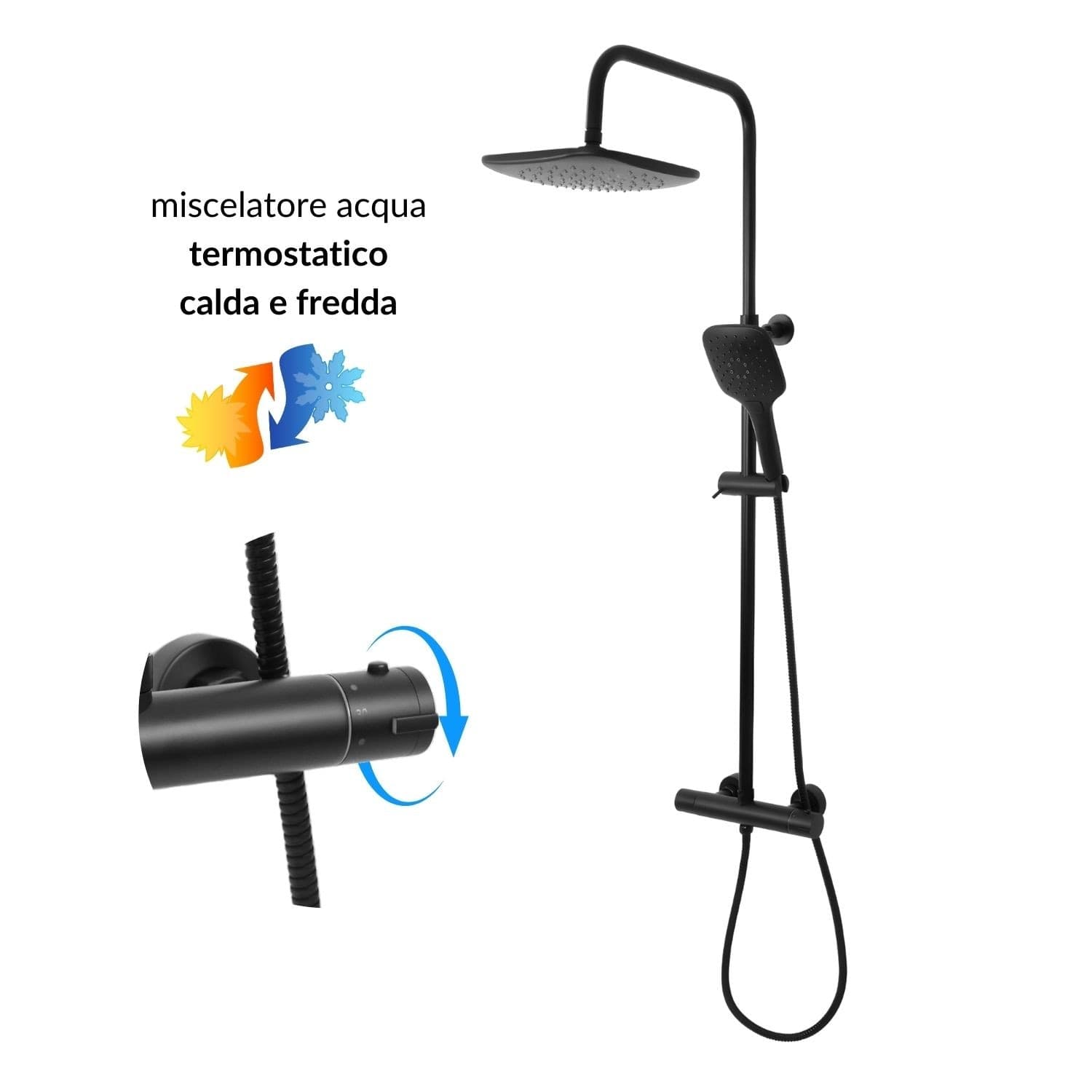 Colonna Doccia Attrezzata Slot Black Termostatica 2 Funzioni Doccetta Quadro - 8