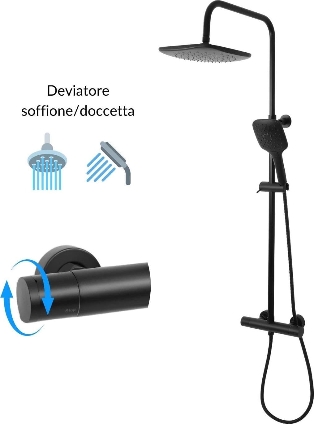 Colonna Doccia Attrezzata Slot Black Termostatica 2 Funzioni Doccetta Quadro - 9
