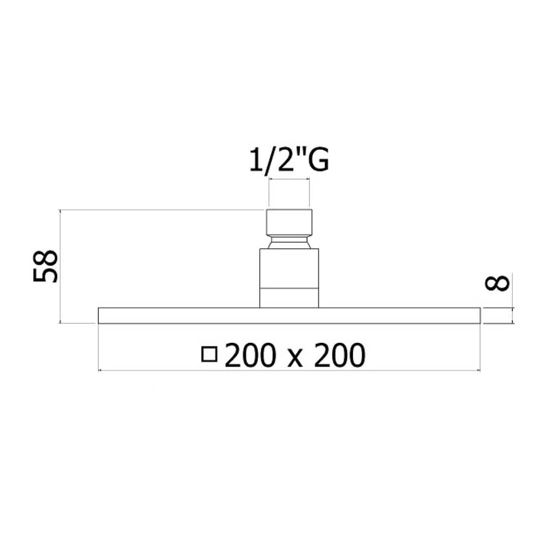 Braccio Doccia Ottone Cromato + Soffione Doccia Quadrato Ottone Cromato 200x200x8 mm - 4