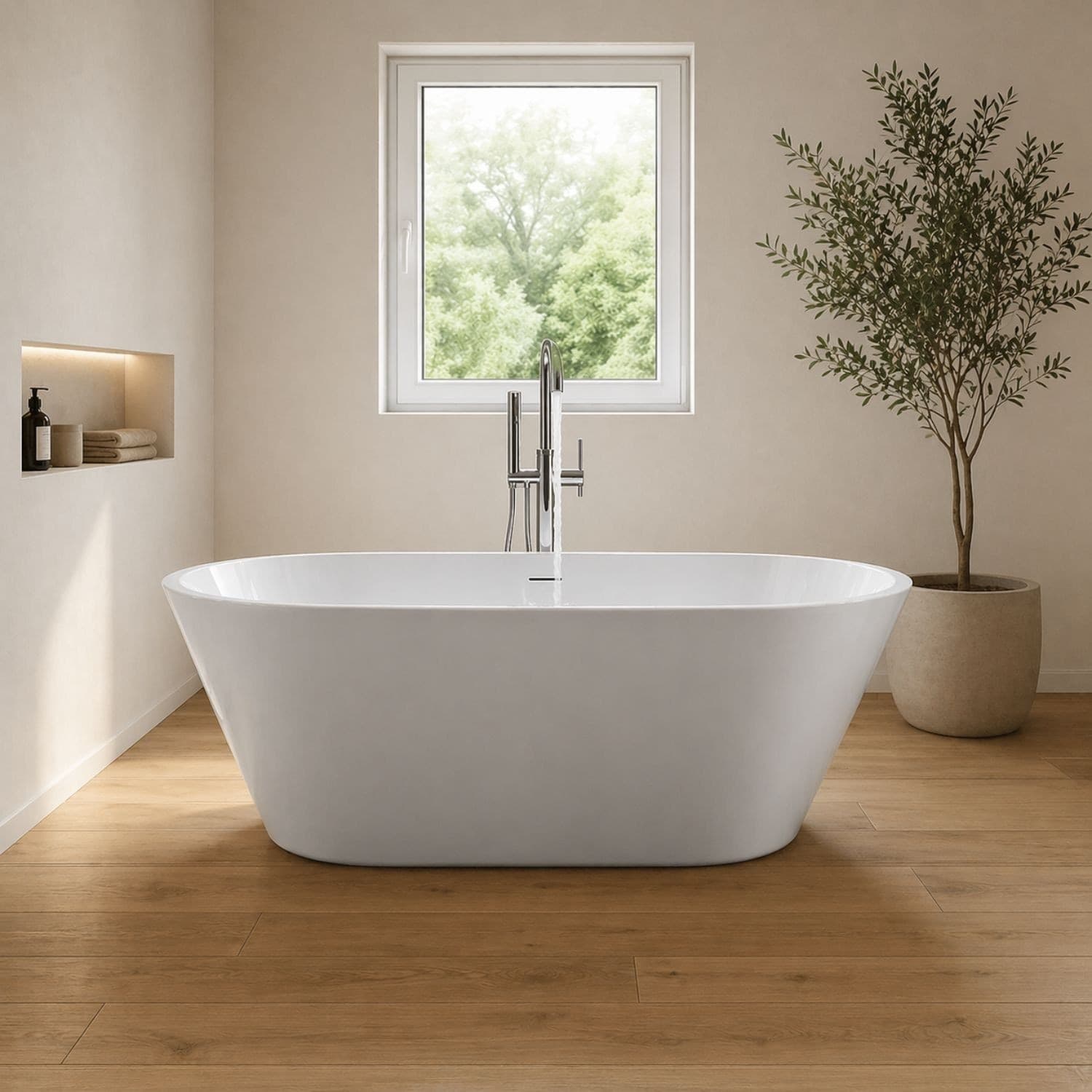 Vasca Da Bagno Free Standing Ovale In Acrilico Bianco Lucido - 4