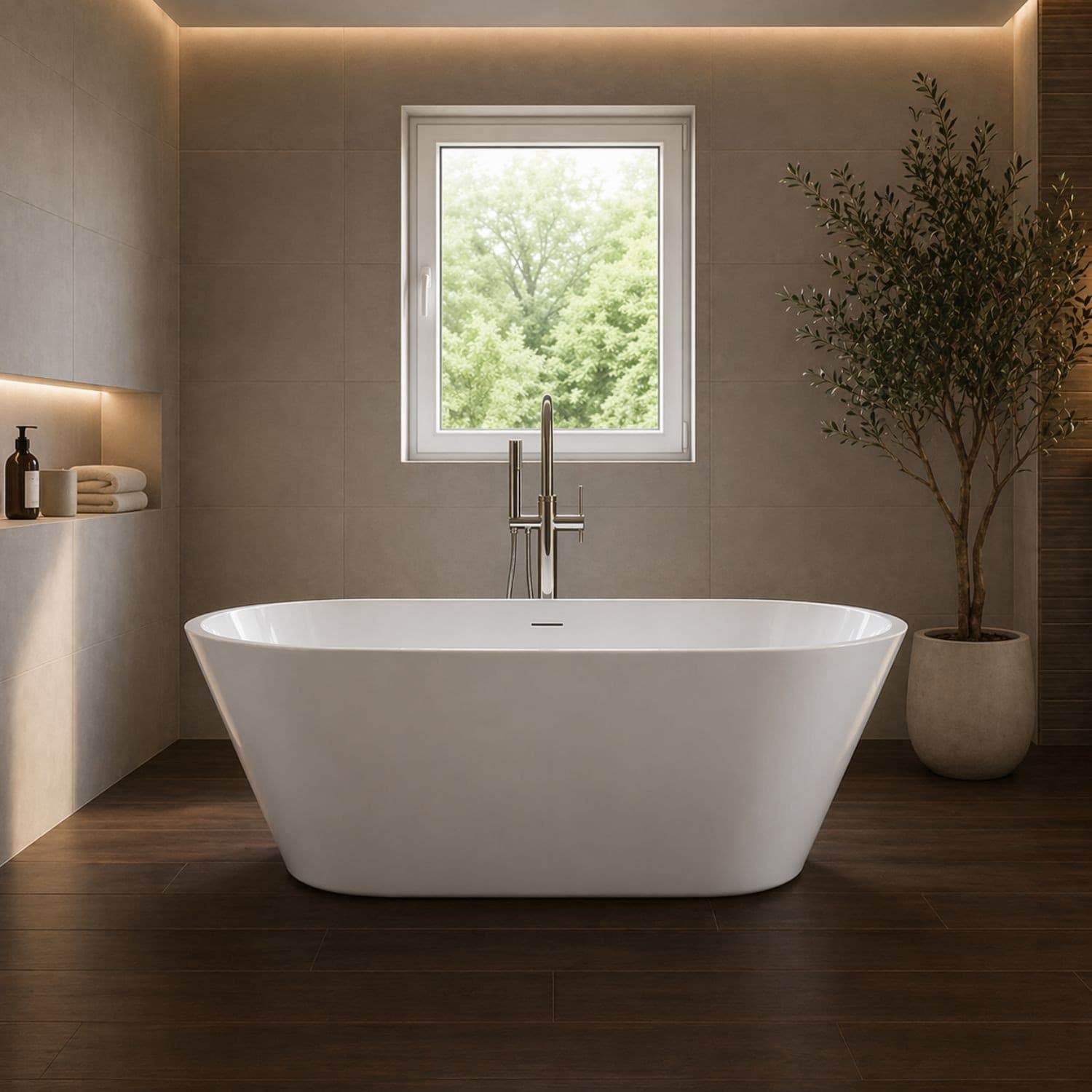 Vasca Da Bagno Free Standing Ovale In Acrilico Bianco Lucido - 5