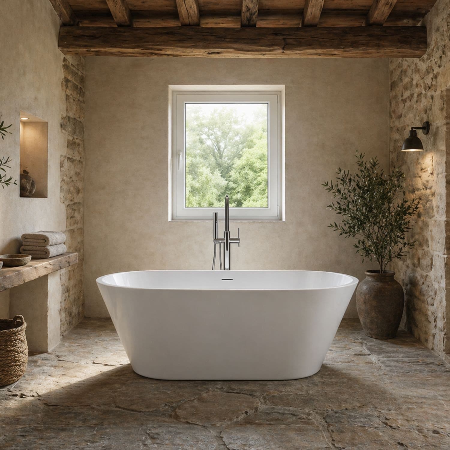 Vasca Da Bagno Free Standing Ovale In Acrilico Bianco Lucido - 6