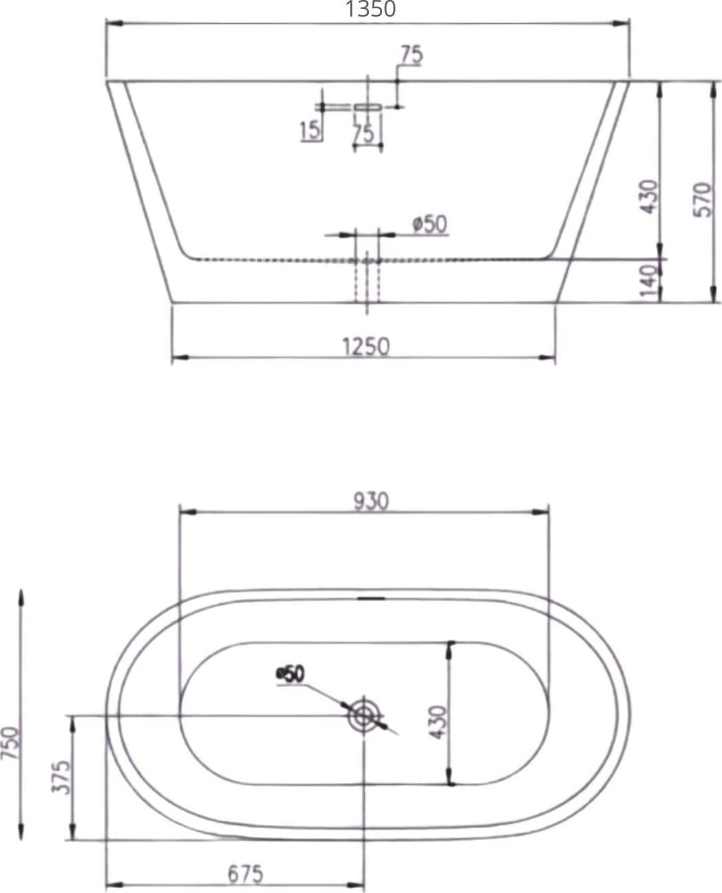 Vasca Da Bagno Free Standing Ovale In Acrilico Bianco Lucido - 9