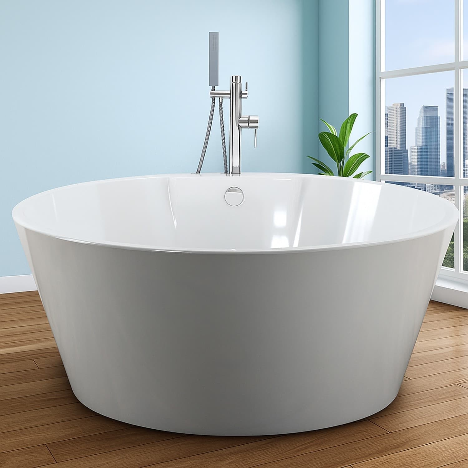 Vasca Da Bagno Free Standing Tonda Acrilico Bianco Lucido cm Ø 145 x H 58 cm - 4