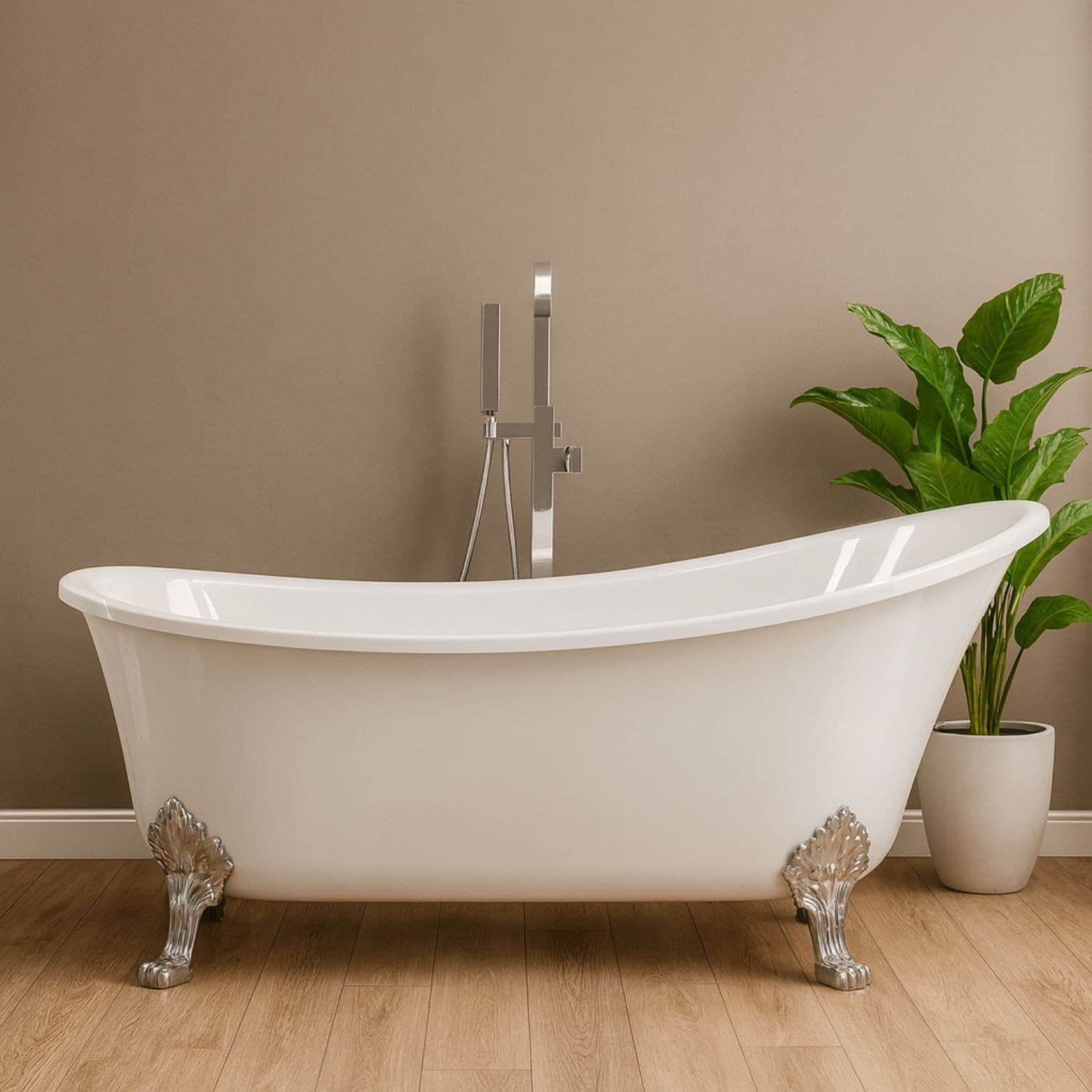 Vasca Da Bagno Free Standing Ovale con Piedini Bianco Lucido 160 x 75 x 84cm - 4