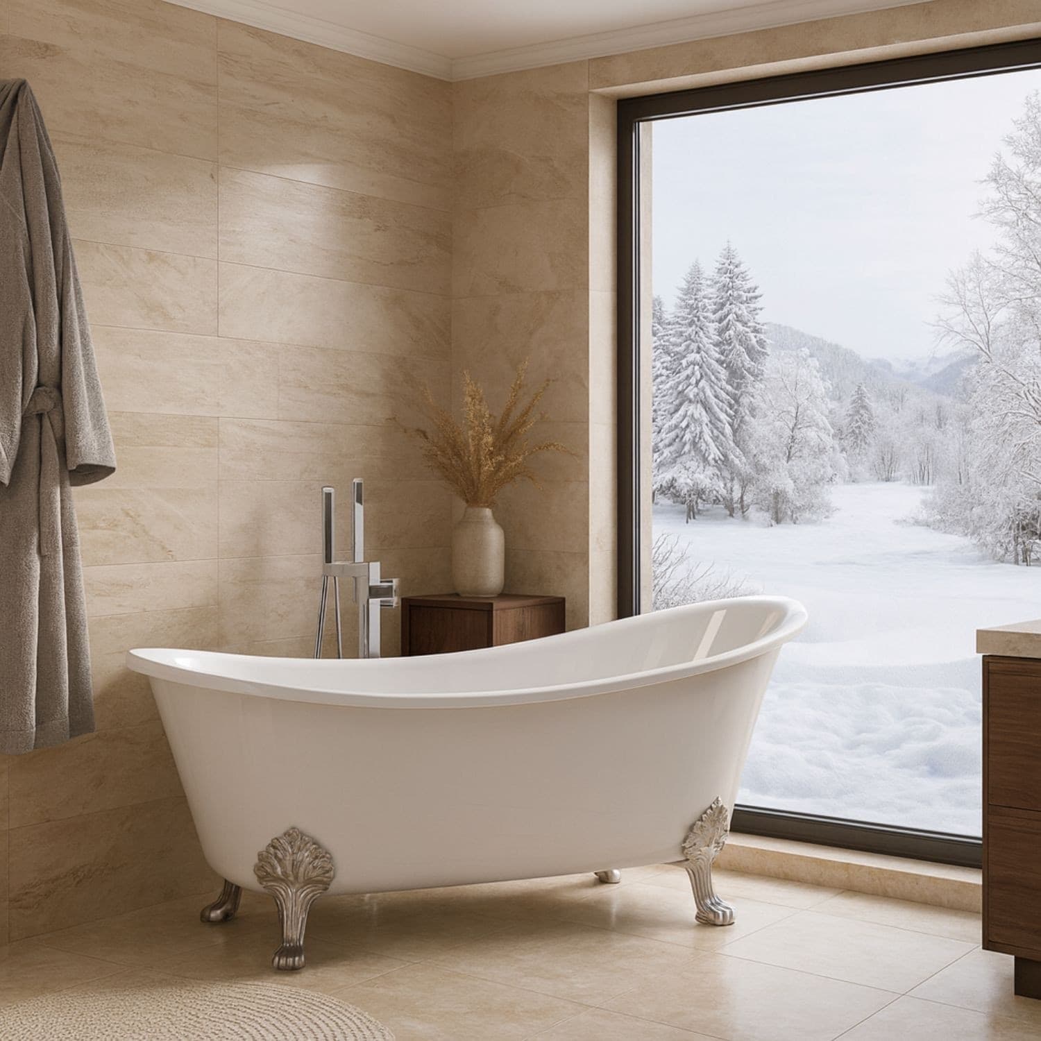 Vasca Da Bagno Free Standing Ovale con Piedini Bianco Lucido 160 x 75 x 84cm - 5