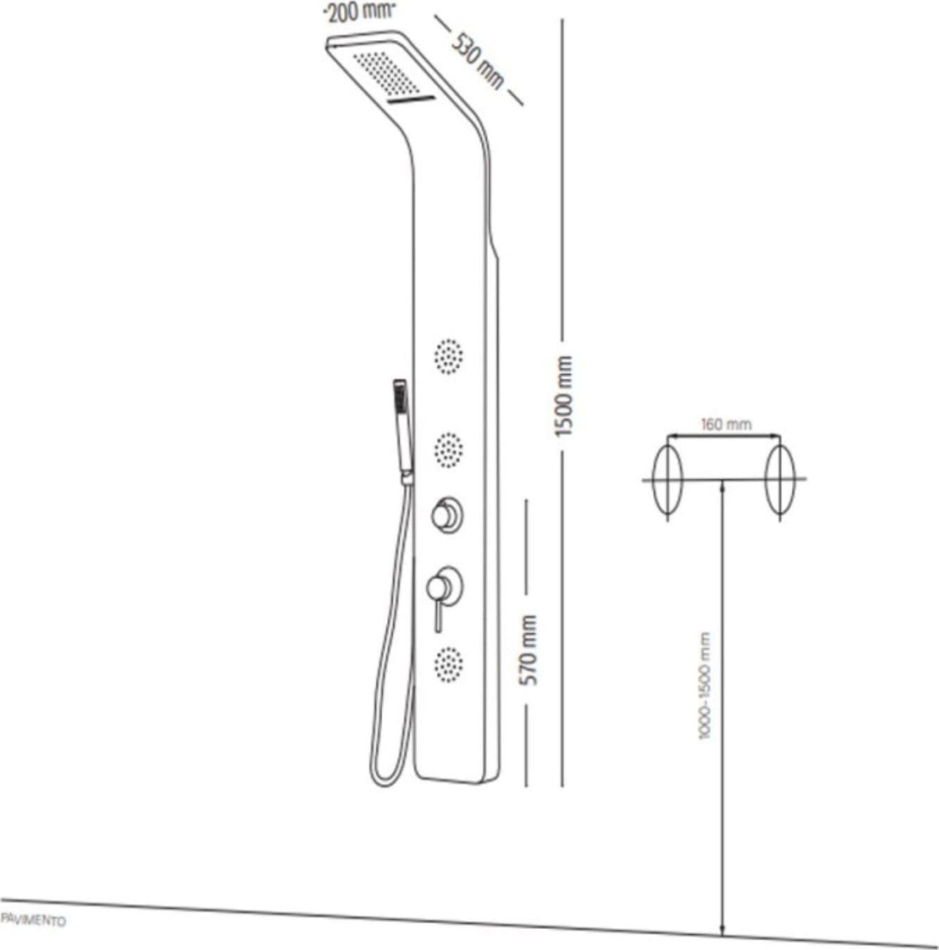 Colonna Doccia 007 4 Funzioni Acciaio Inox 3 Bocchette Idro Lombari 20x53x150 cm - 6