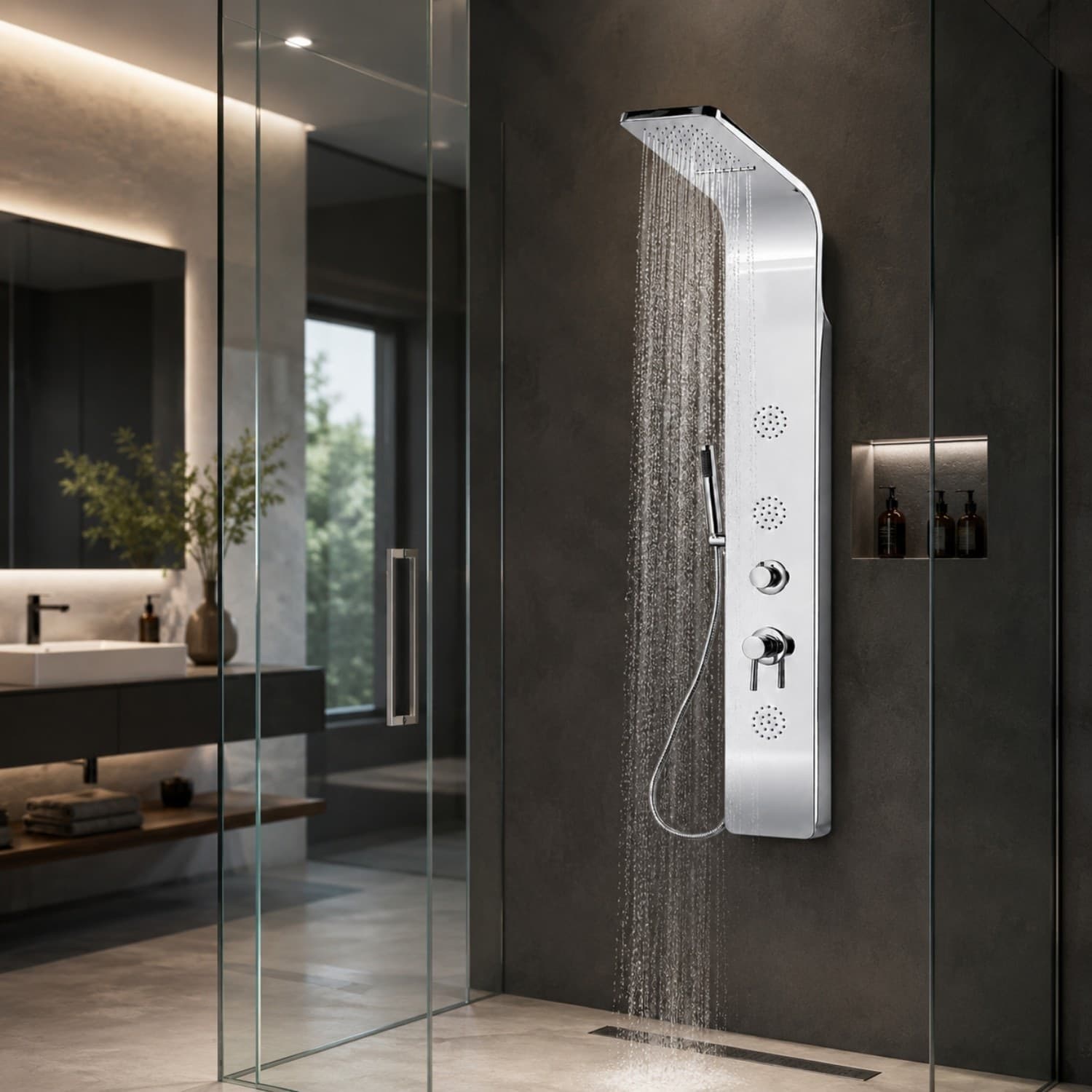 Colonna Doccia 007 4 Funzioni Acciaio Inox 3 Bocchette Idro Lombari 20x53x150 cm - 7