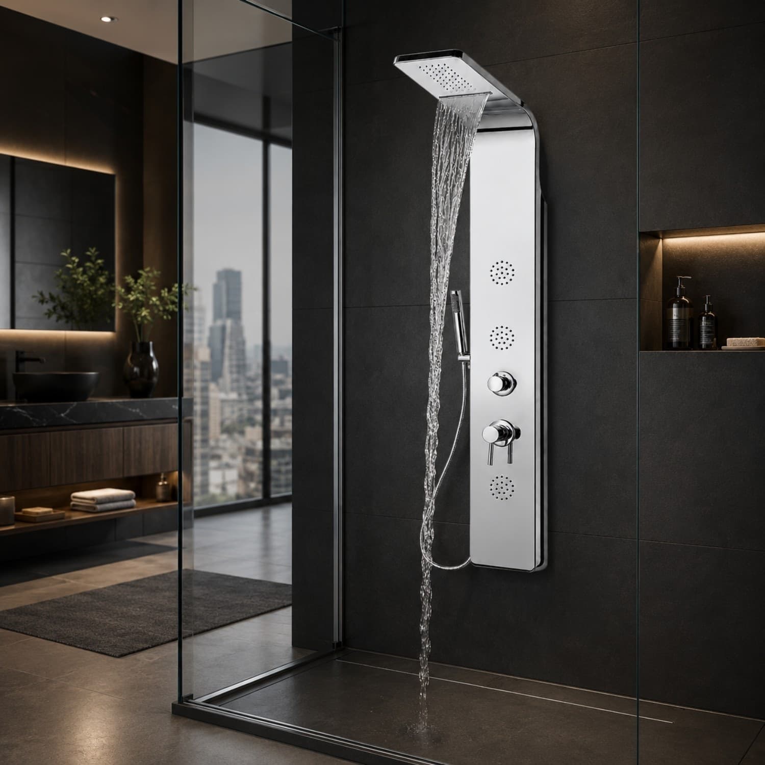 Colonna Doccia 007 4 Funzioni Acciaio Inox 3 Bocchette Idro Lombari 20x53x150 cm - 8