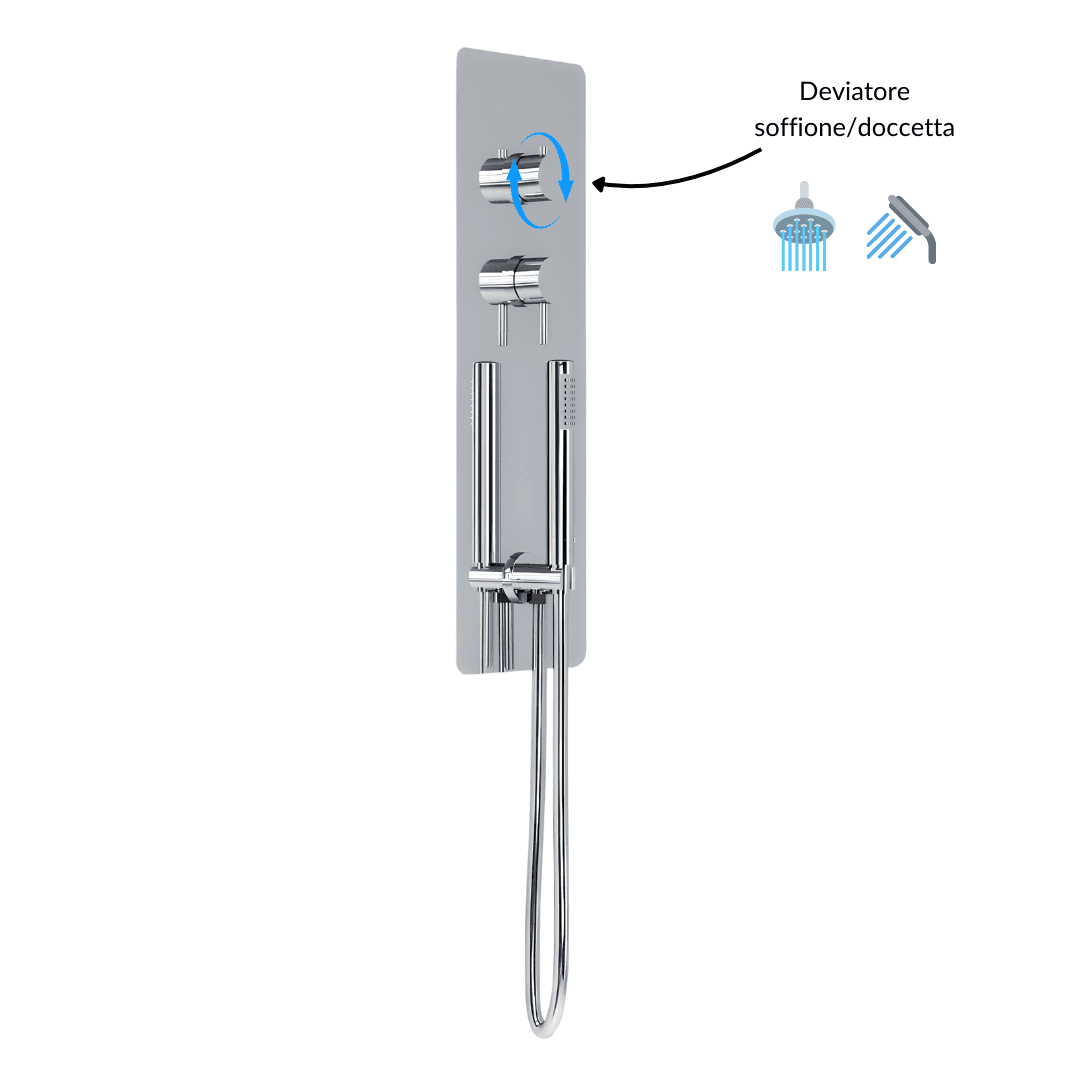Wall Kit A Parete Da Incasso A Muro Acciaio Inox + Soffione Doccia a Parete Acciaio Inox Punta Quadrata Con Cascata - 6