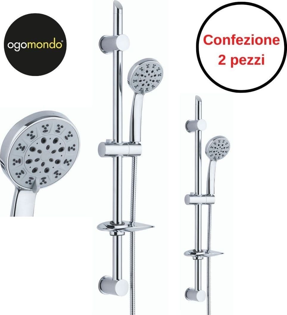 Saliscendi Cromo Lucido Flash Pezzi 2 Staffe a Parete Salvaforo Completo di Flessibile e Soffione - 2
