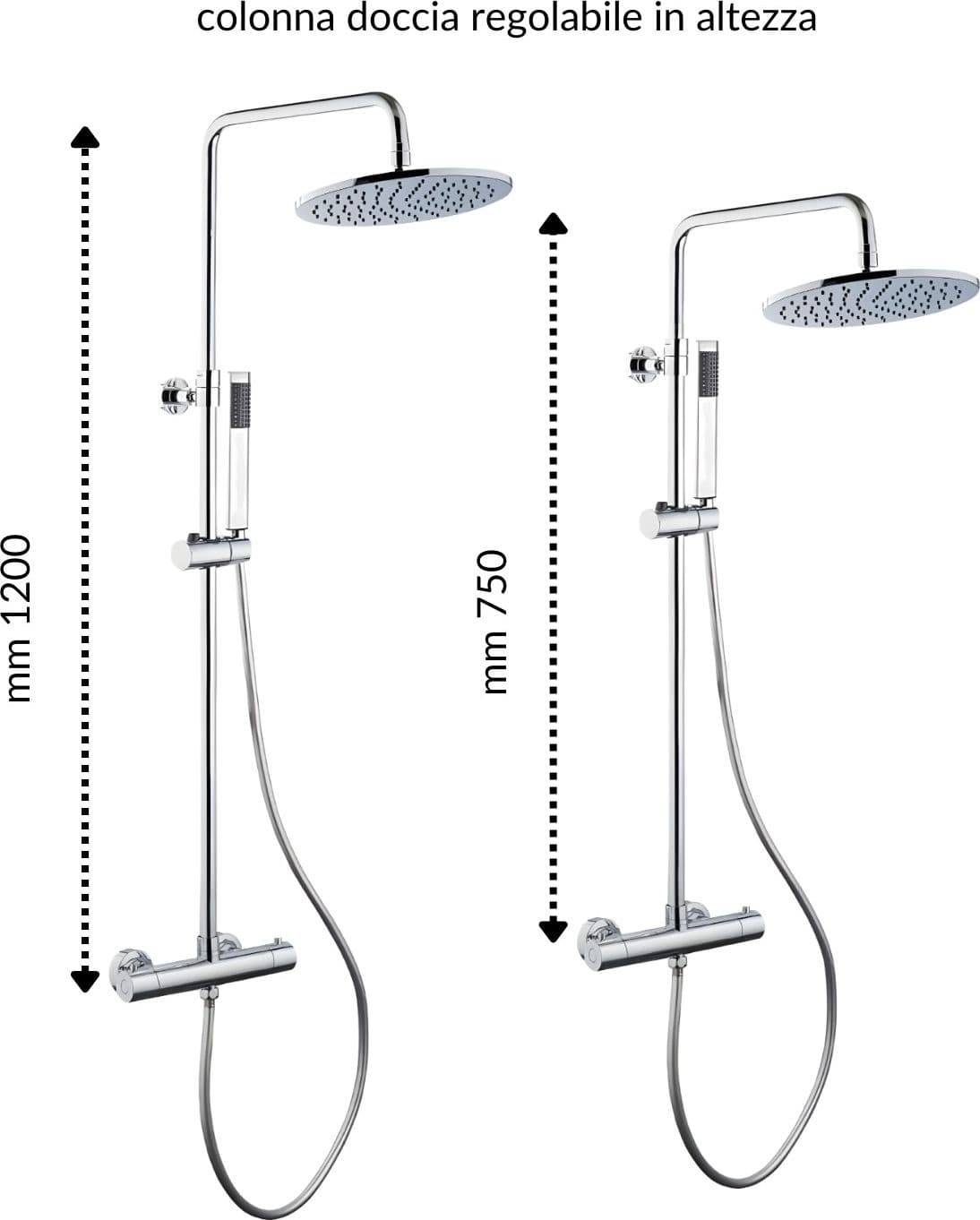 Colonna Doccia Attrezzata Ottone Cromato Soffione Tondo Doccetta Rubinetto Termostatico - 3
