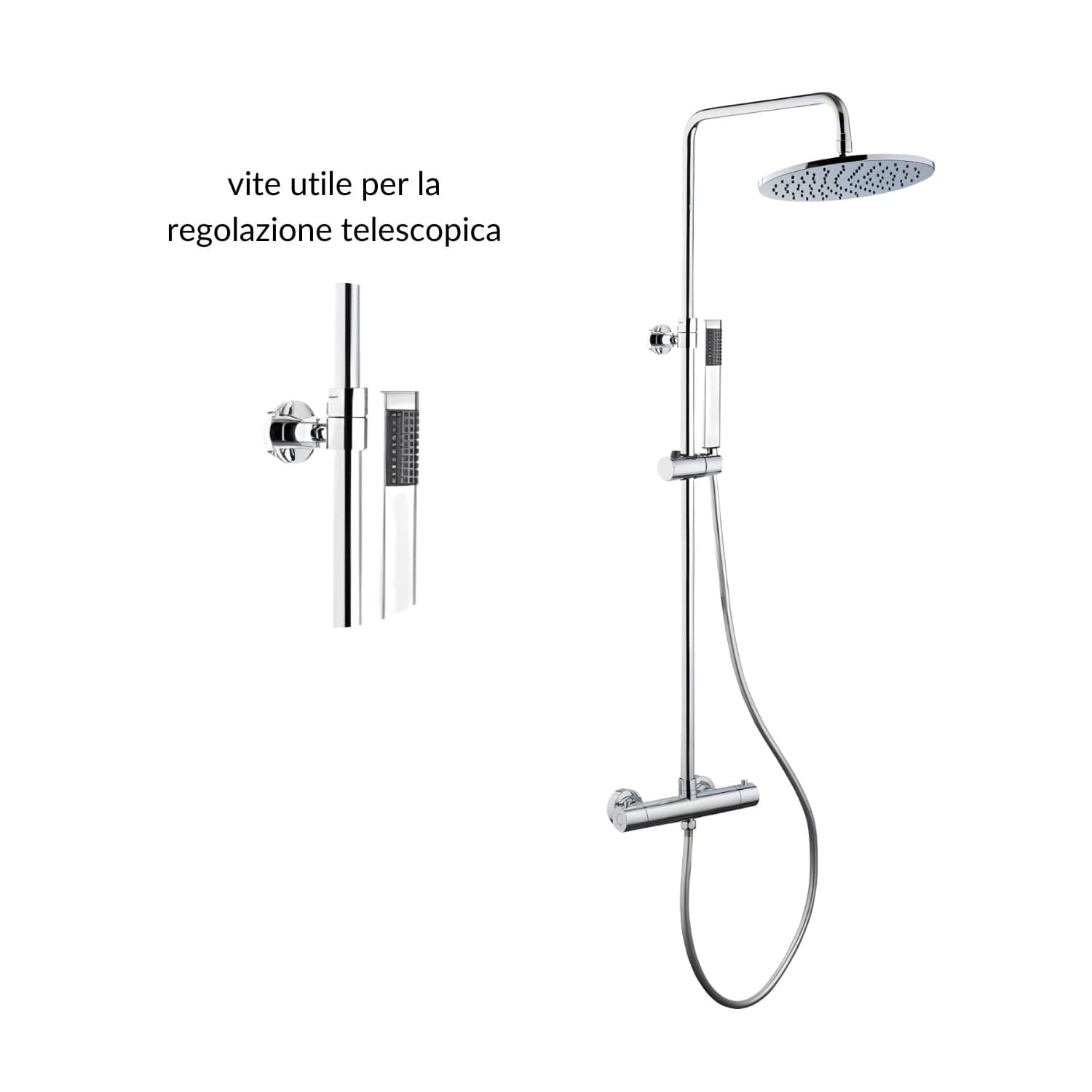 Colonna Doccia Attrezzata Ottone Cromato Soffione Tondo Doccetta Rubinetto Termostatico - 4