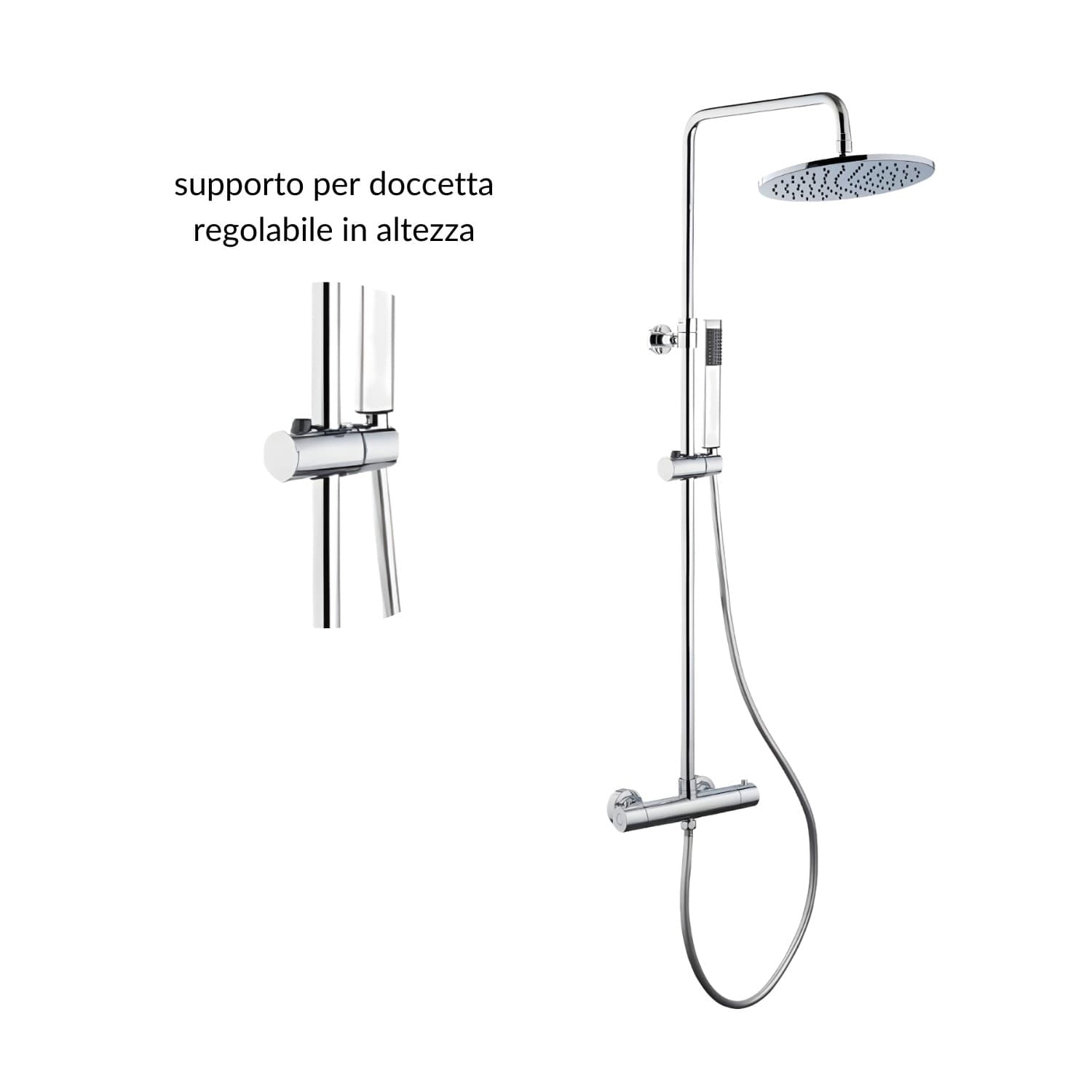 Colonna Doccia Attrezzata Ottone Cromato Soffione Tondo Doccetta Rubinetto Termostatico - 5