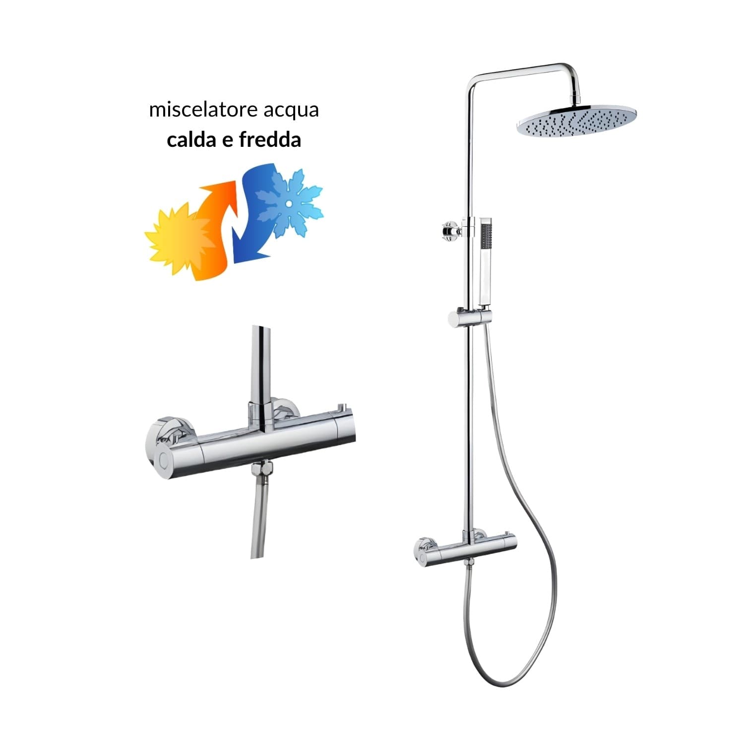 Colonna Doccia Attrezzata Ottone Cromato Soffione Tondo Doccetta Rubinetto Termostatico - 6