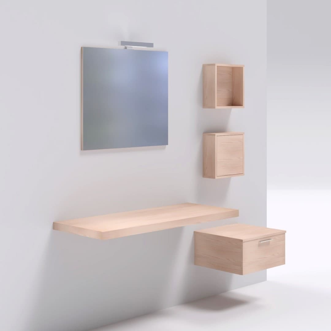 Mensolone in laminato sospeso per lavabi da appoggio e cassettiera Frassino Tranche - 3